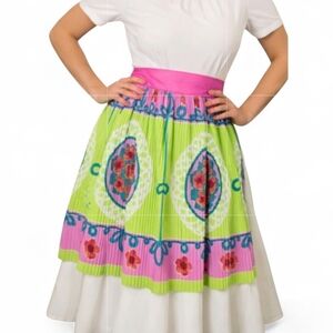 Vintage 60s Ever-Pleat Hostess Apron Pink Lime Floral Retro Kitchen